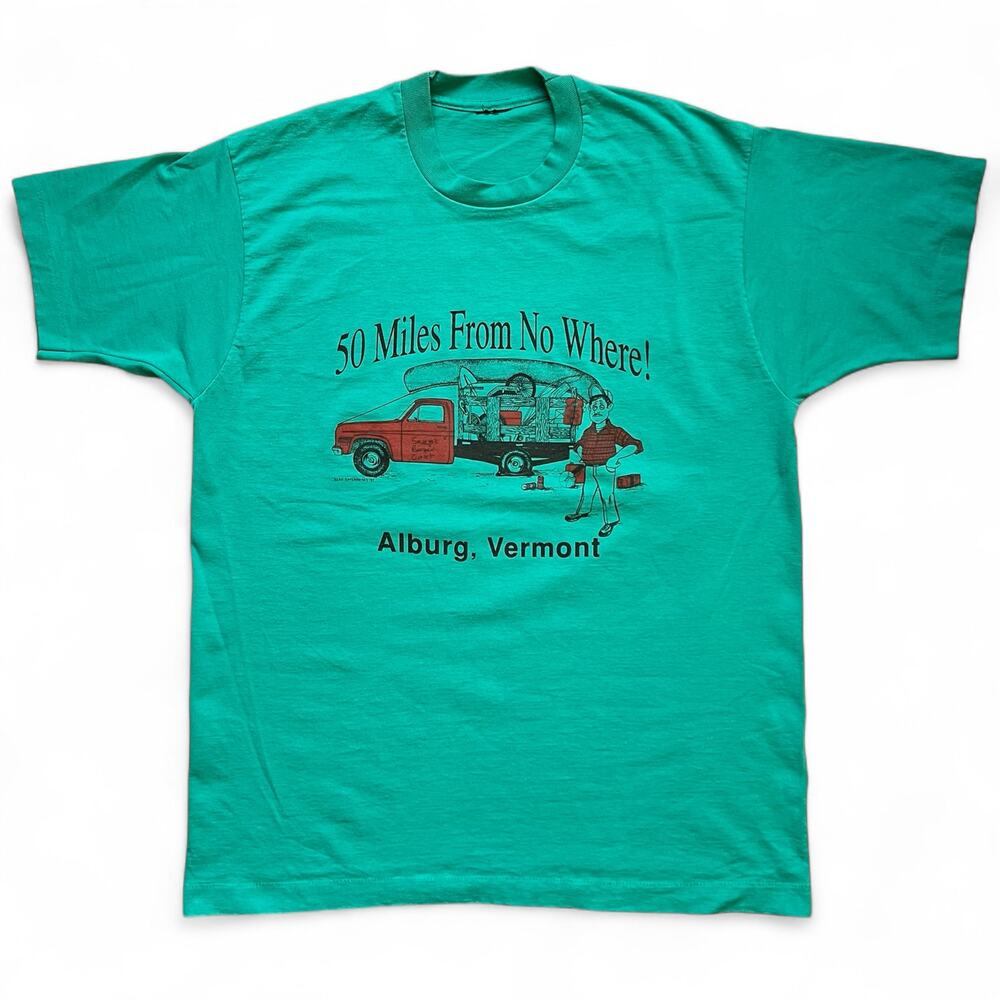 Vintage Obscure Alburg Vermont 50 Miles From No Where Canoe Truck Camp T Shirt